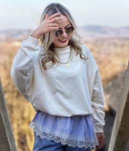 Śmietanowa bluza basic z troczkiem (polski producent)