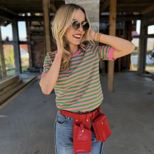 T-shirt w paski różowo zielone (polski producent)