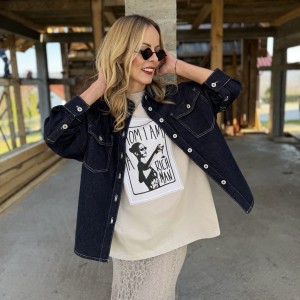 Granatowa jeansowa koszulowa kurtka