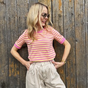 T-shirt w paski różowo masełkowe (polski producent)