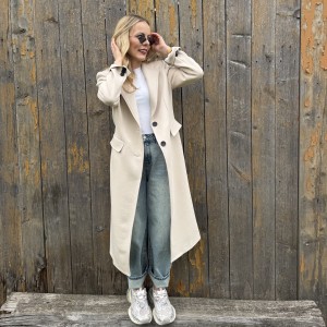 Klasyczny beżowy długi bawełniany płaszcz ( polski producent