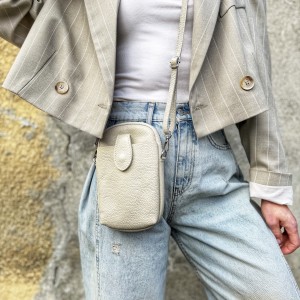 Beżowa skórzana torebka/ etui mini