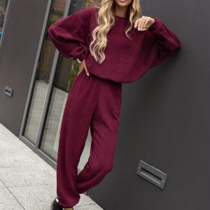 Bordowy bawełniany dres w prążek LENOSHKA