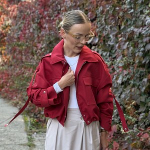 Czerwona kurtka bomber oversizowa ( polski producent premium )